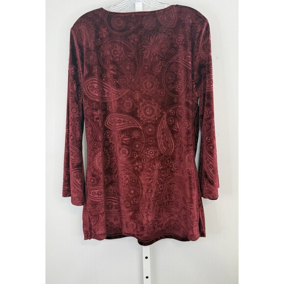Soft Surroundings Burgundy Velvet Tunic Top L Embroidered Beaded Boho Holiday - Picture 2 of 8